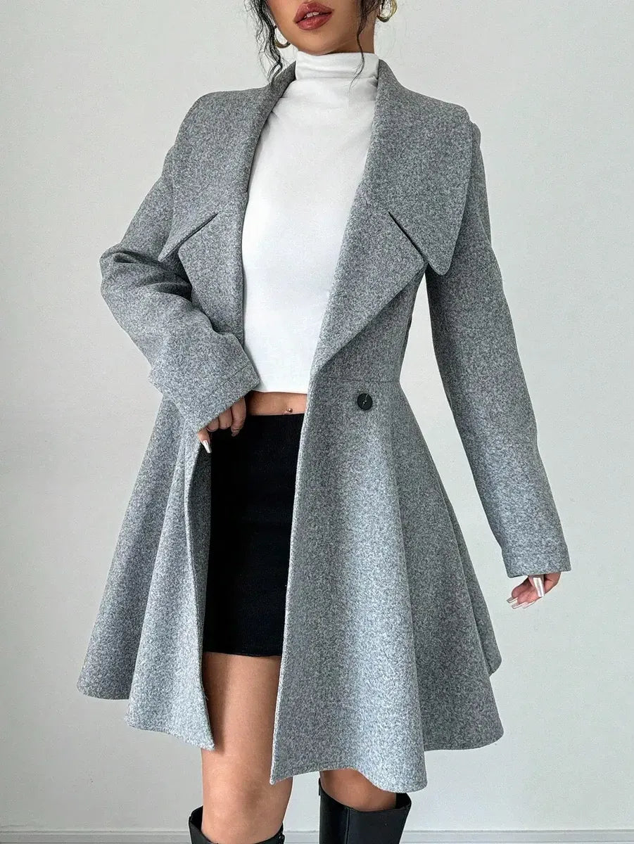 Double-Breasted Flared Coat Structured A-Line Outerwear for Women