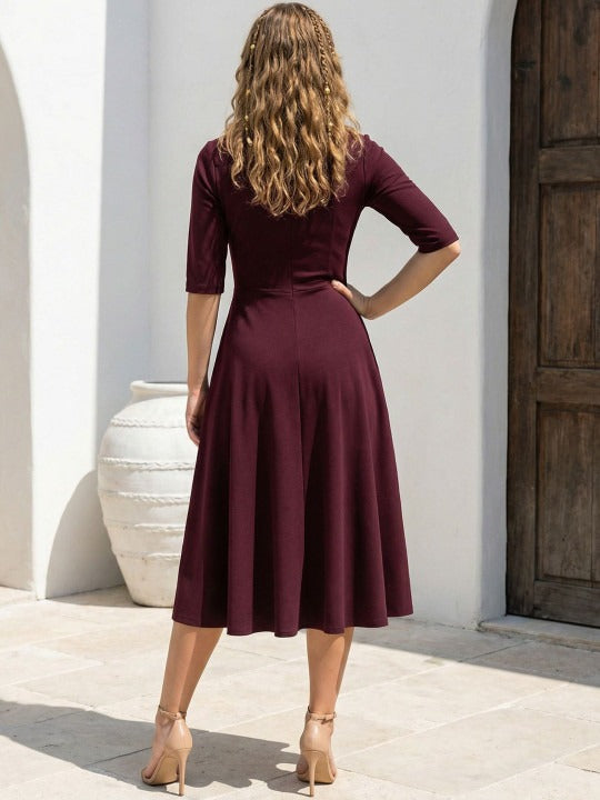 Square Neck Flutter Sleeve Midi Dress