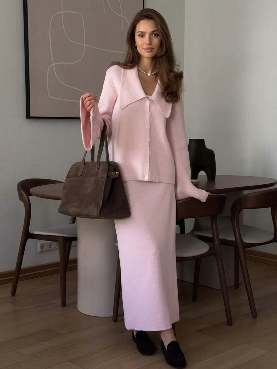 Ribbed Knit Cardigan & Skirt Set