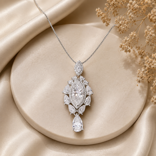 3 Carat Marquise Moissanite Chandelier Pendant Necklace