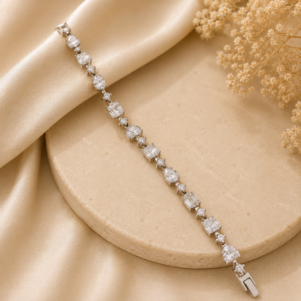 925 Sterling Silver Mixed Cut Moissanite Tennis Bracelet