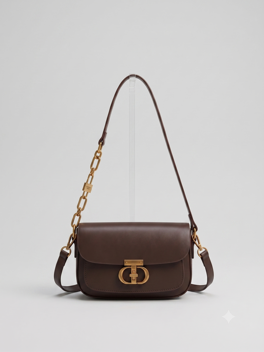 Classic Leather Flap Shoulder Bag with Gold Hardware