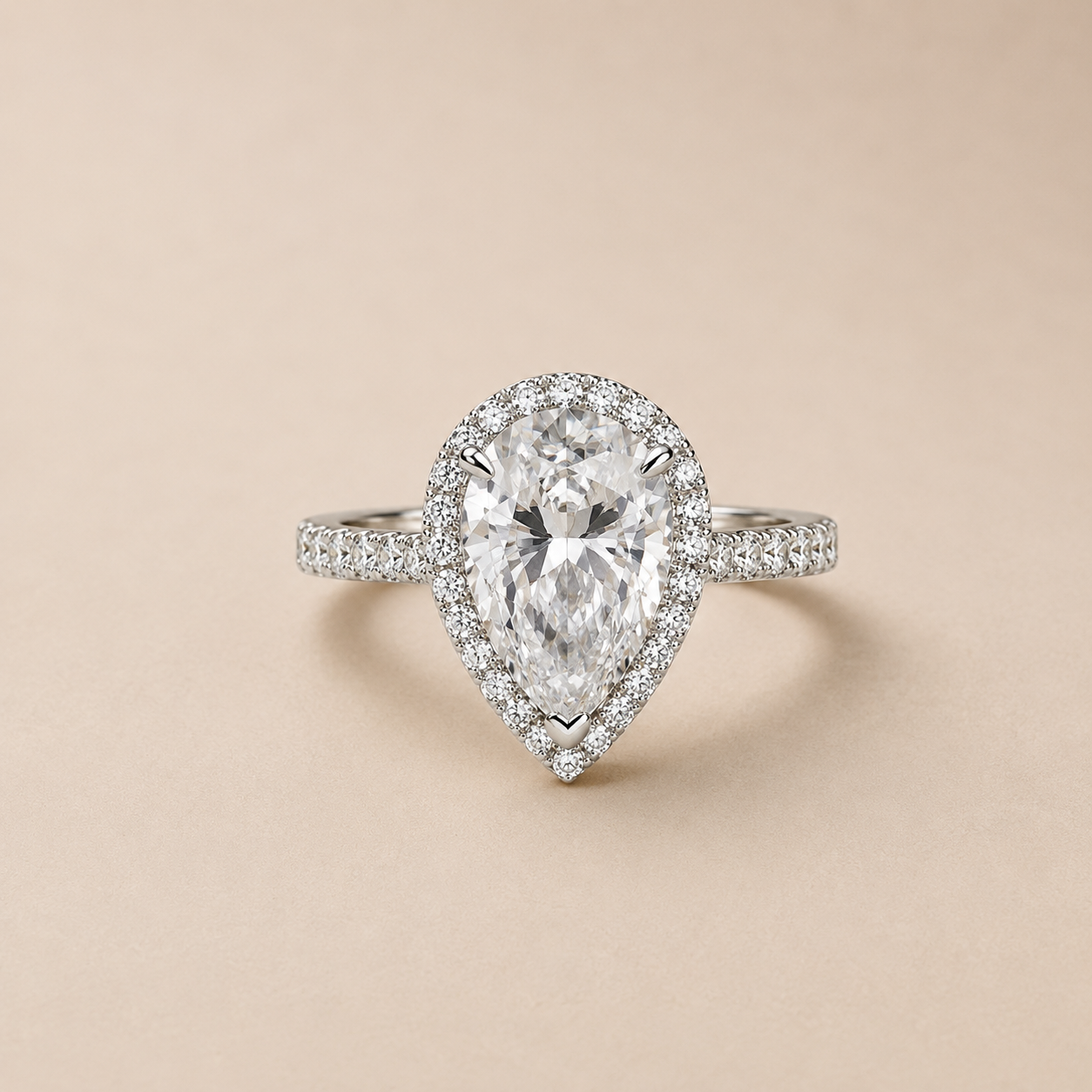 4 Carat Pear-Cut Moissanite Halo 925 Sterling Silver Ring