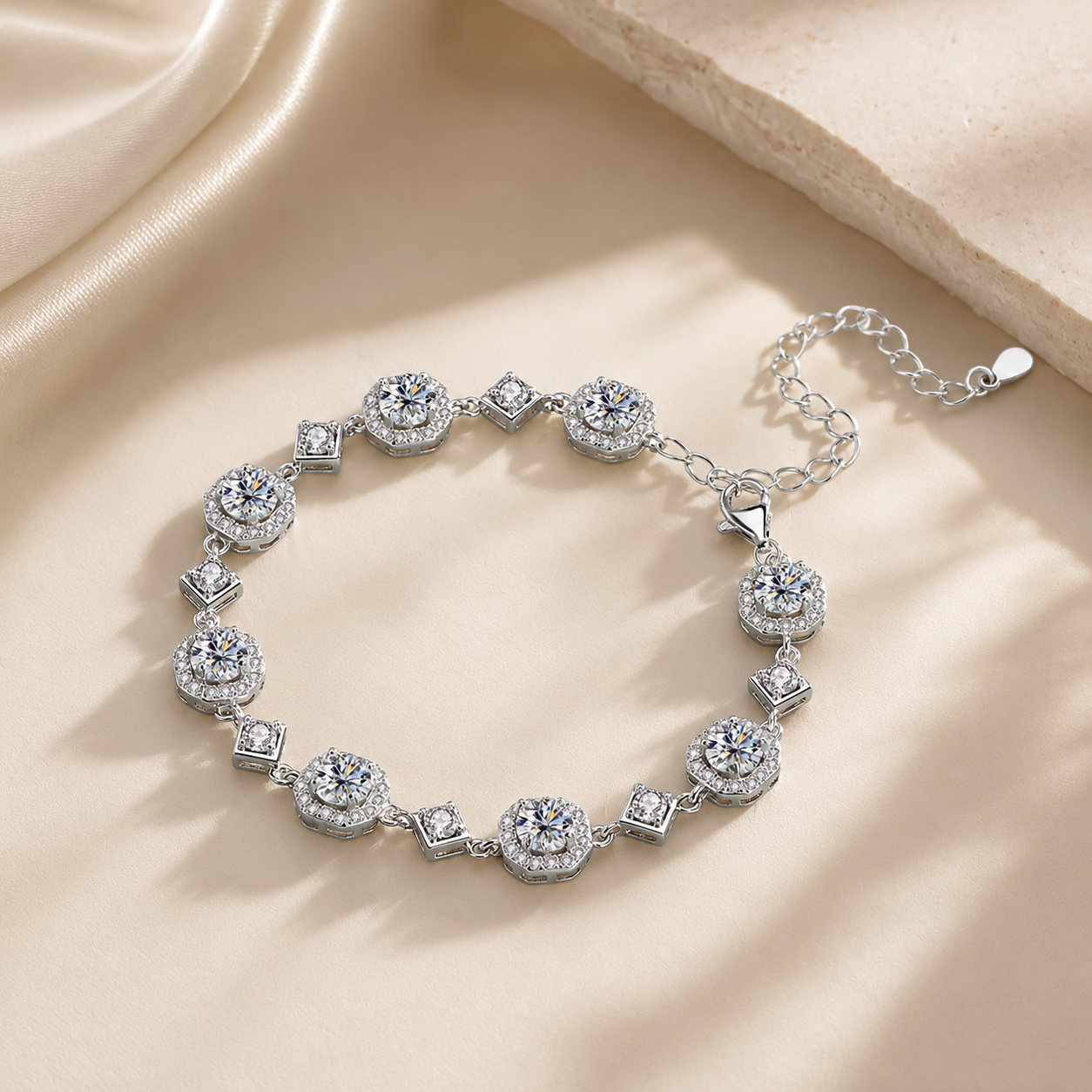 4 Carat 925 Sterling Silver Round Moissanite Halo Bracelet