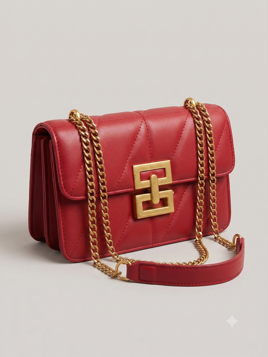 Red Quilted Leather Chain Crossbody Bag