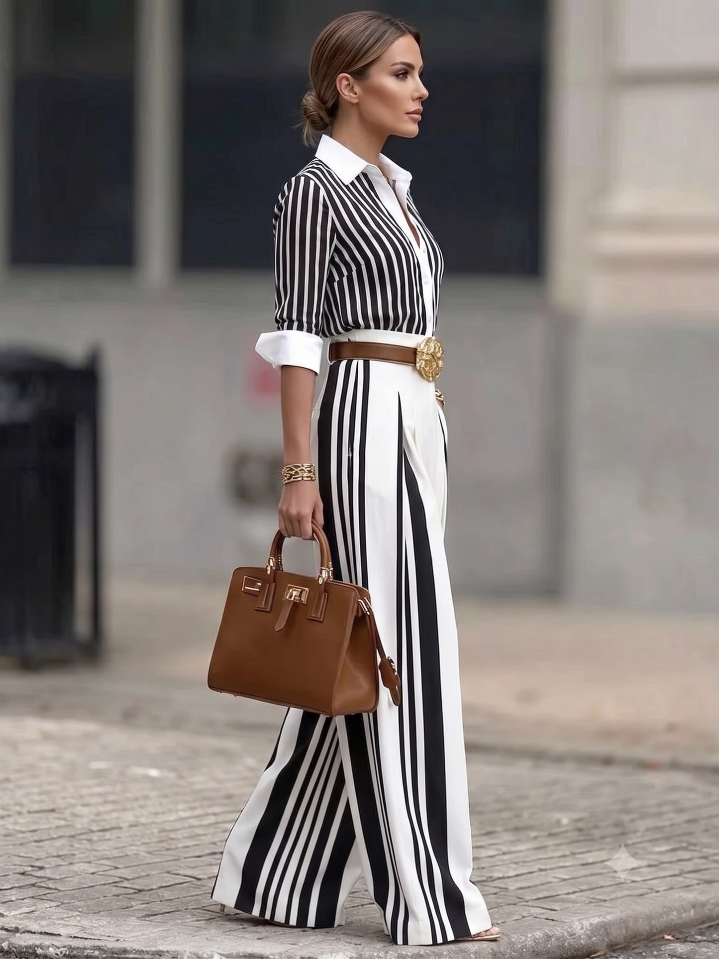 Striped High-Waisted Wide-Leg Pants