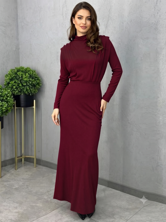 Mock Neck Long Sleeve Maxi Dress
