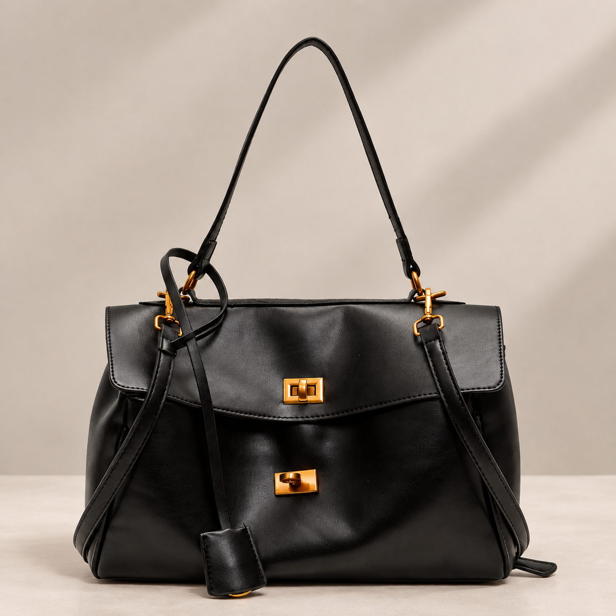 Turn-Lock Structured Shoulder Bag