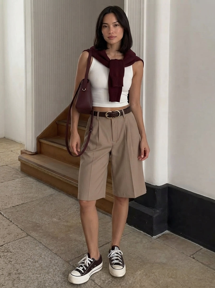 High-Waist Tailored Bermuda Shorts