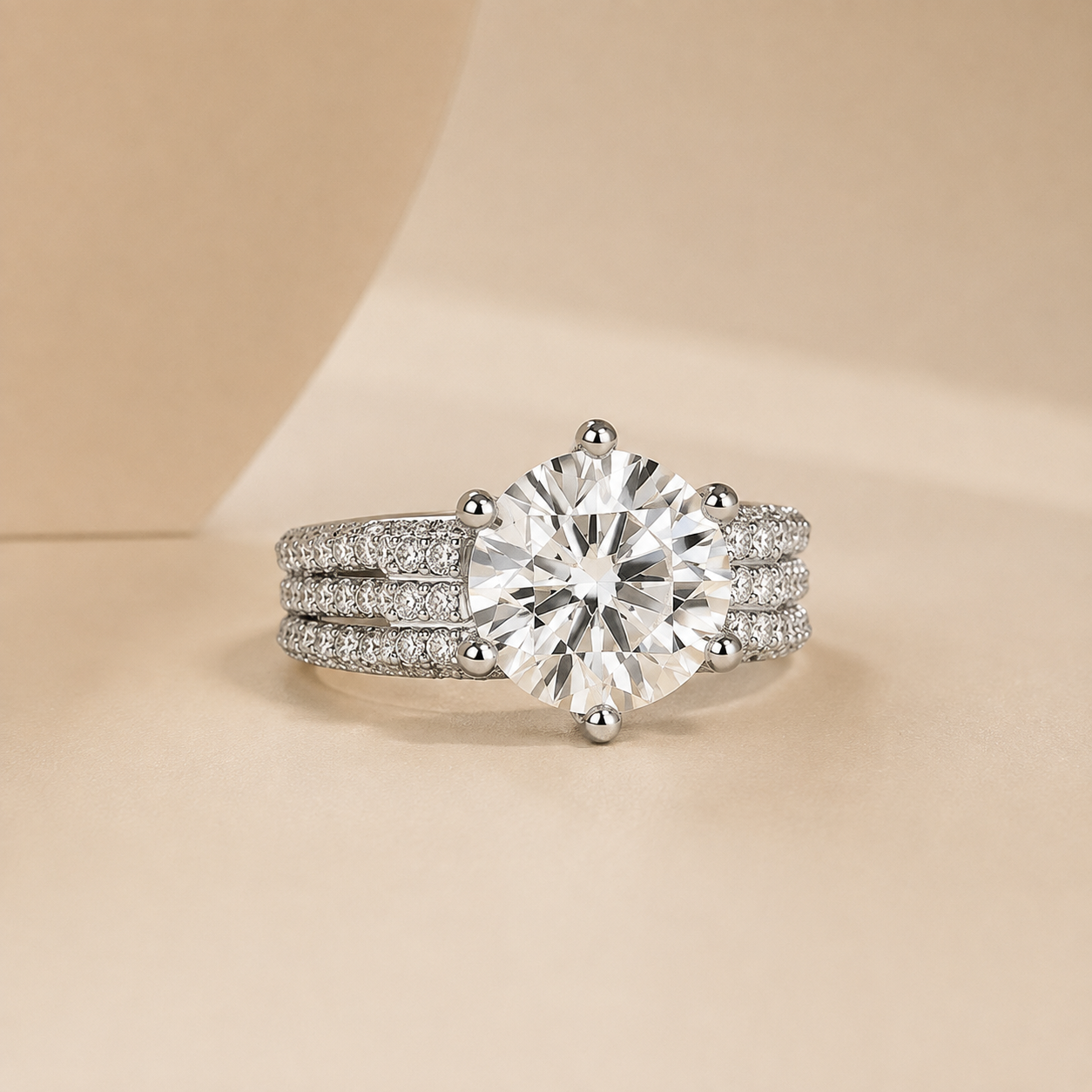 5 Carat Round-Cut Moissanite 925 Sterling Silver Statement Ring