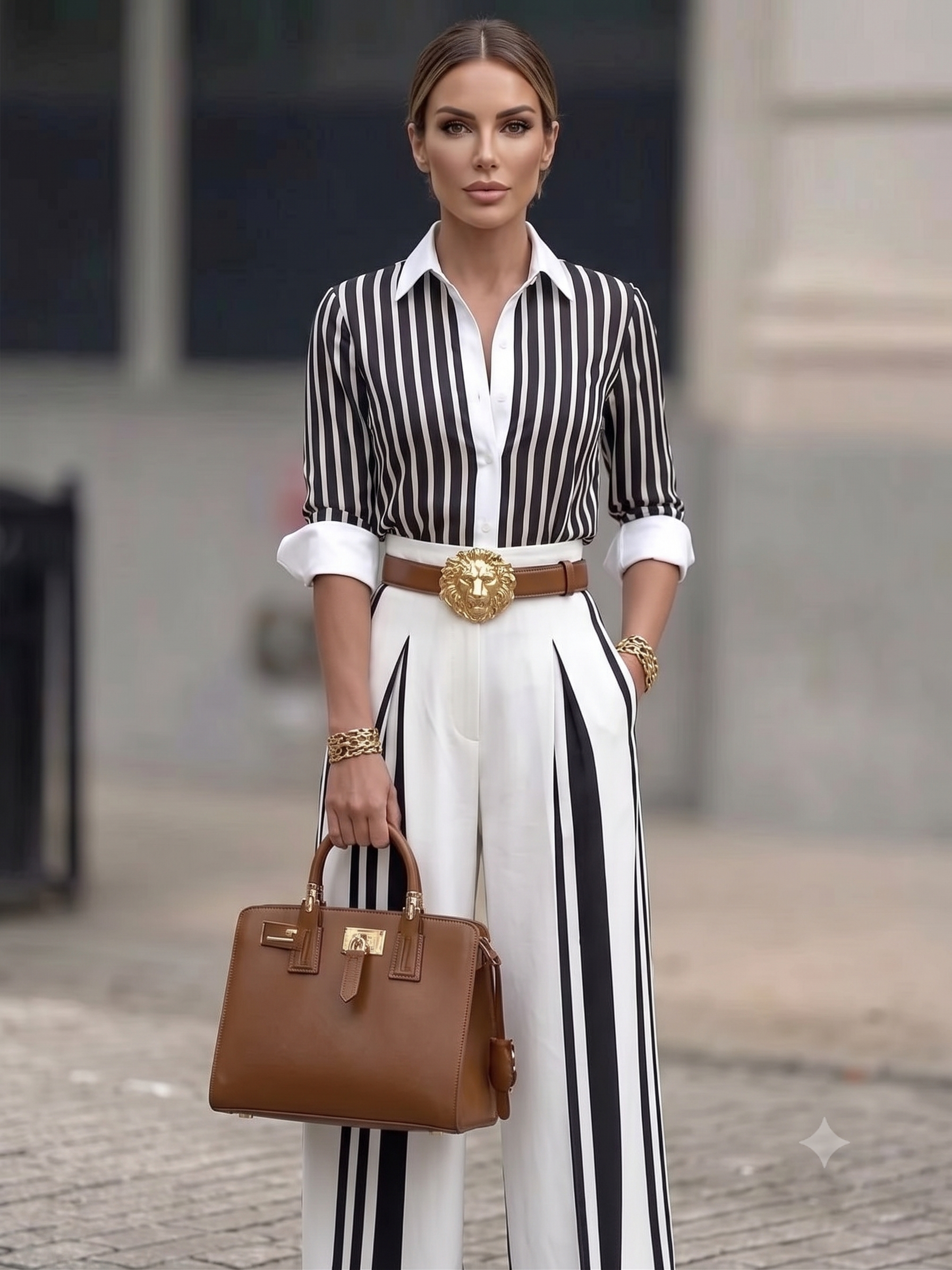 Striped High-Waisted Wide-Leg Pants