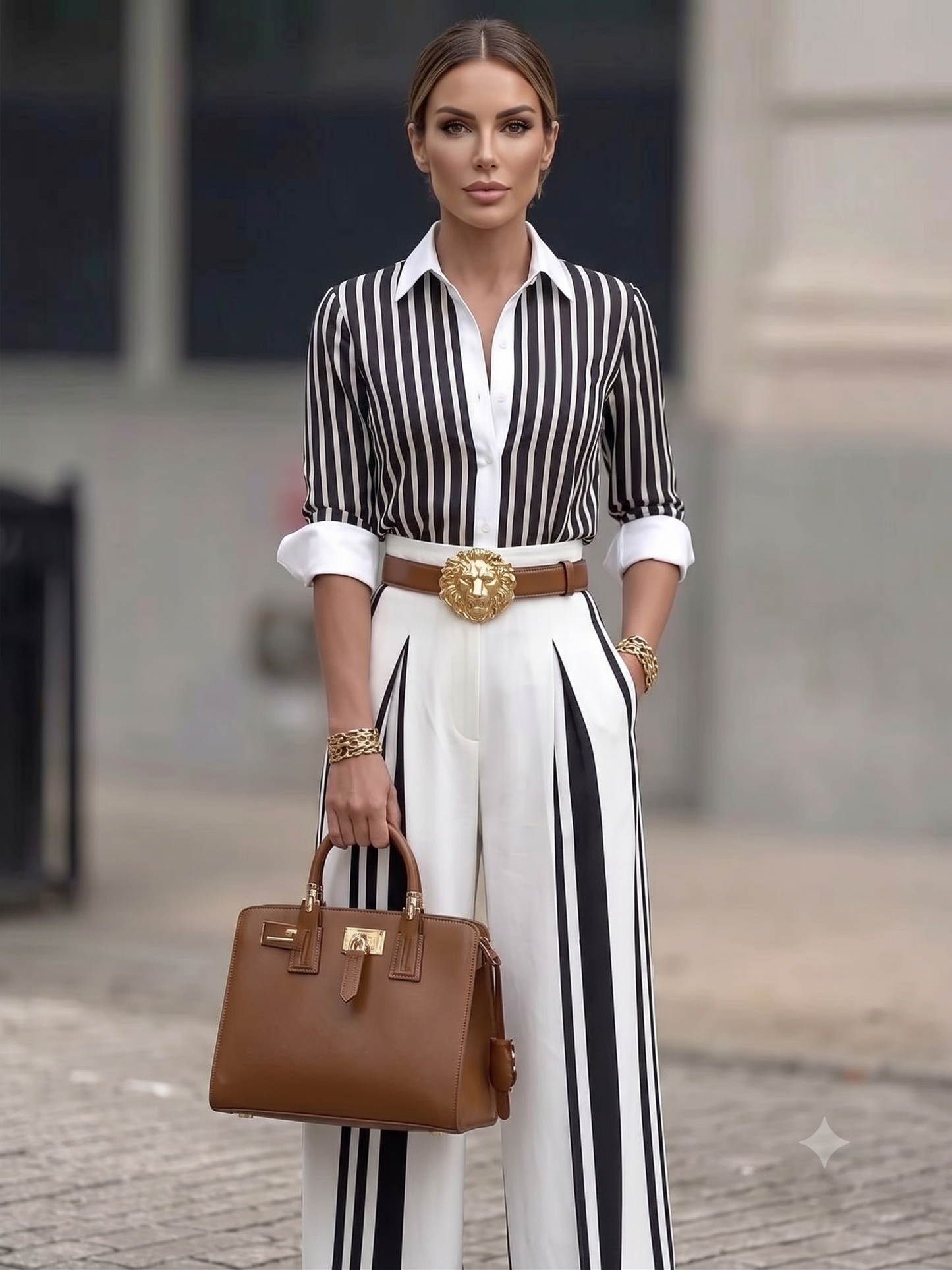 Striped High-Waisted Wide-Leg Pants