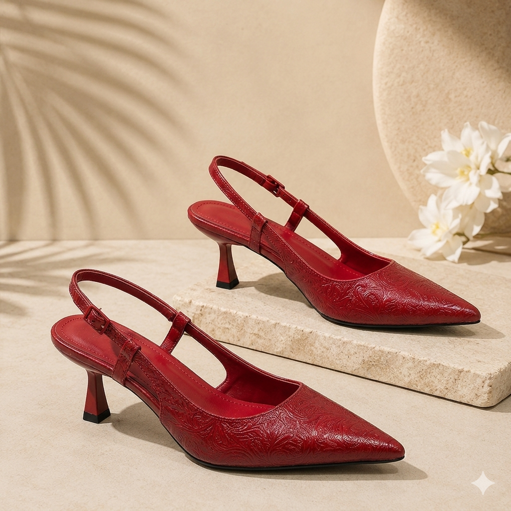 Point Toe Slingback Pumps Women's Embossed Kitten Heel Slingback Pumps