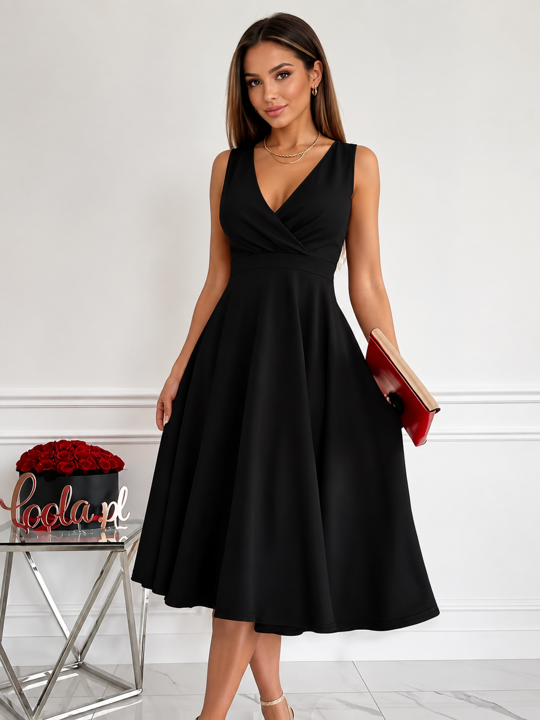 Sleeveless Surplice A-Line Midi Dress