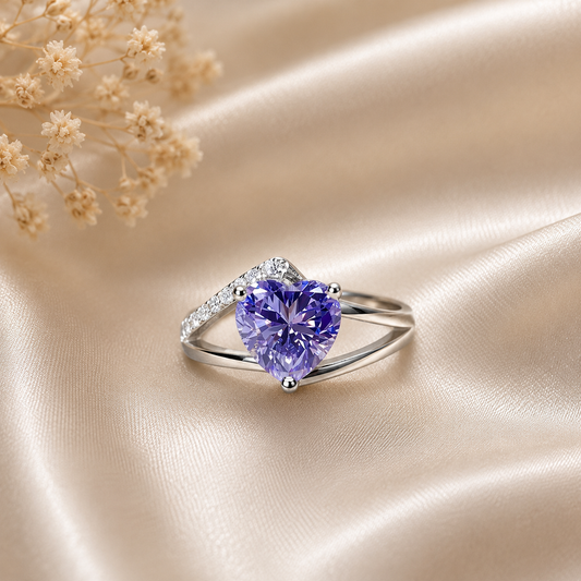 3 Carat Purple Heart Cut Moissanite 925 Sterling Silver Ring