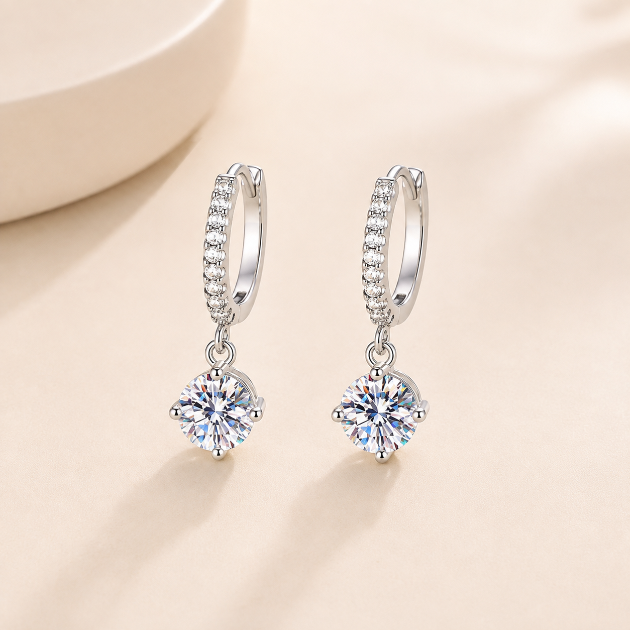 1 Carat Moissanite 925 Sterling Silver Solitaire Drop Earrings