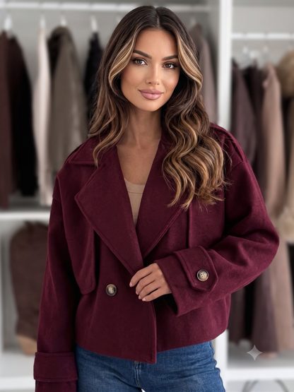 Cropped Wool-Look Double-Breasted Blazer
