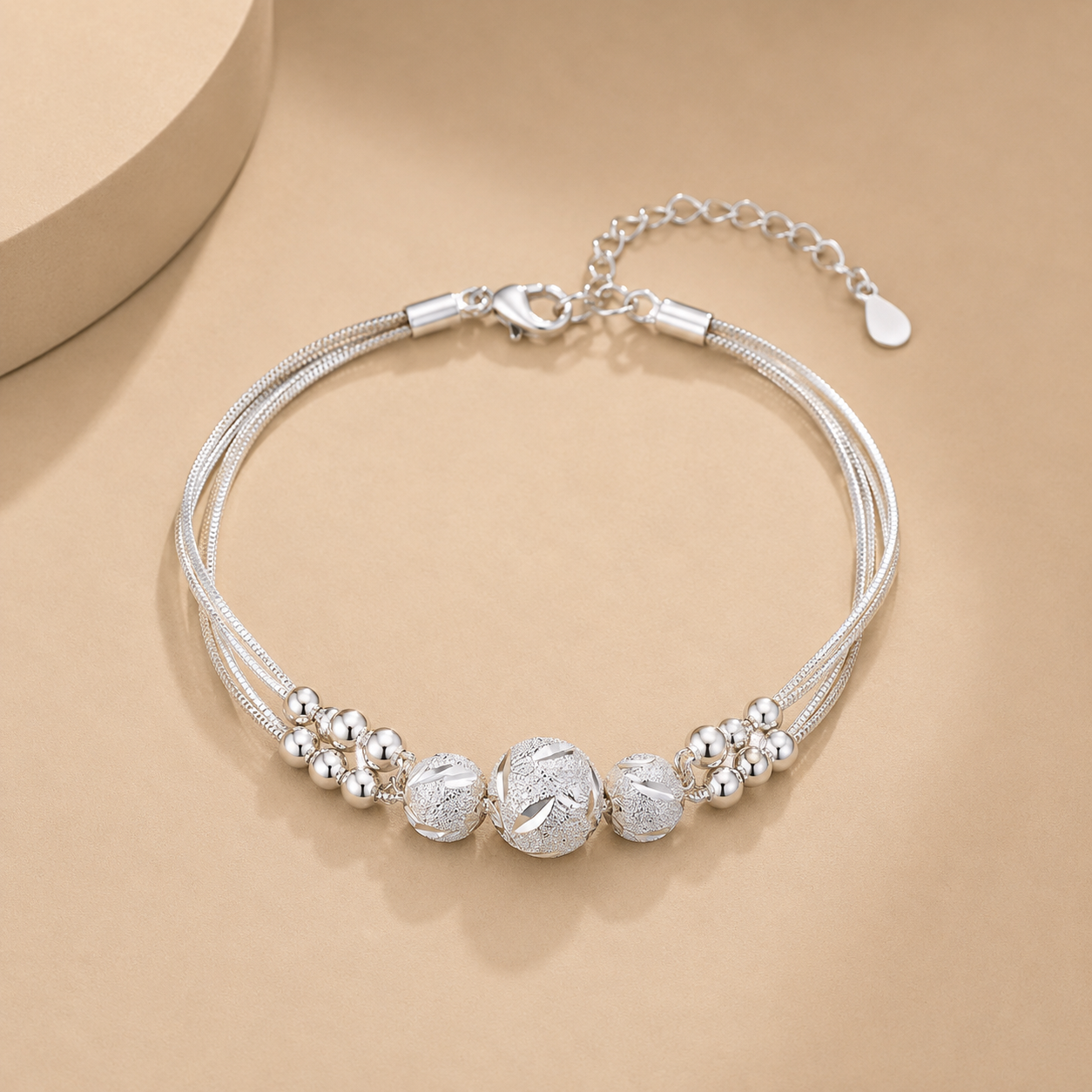 925 Sterling Silver Multi-Strand Bead Bracelet