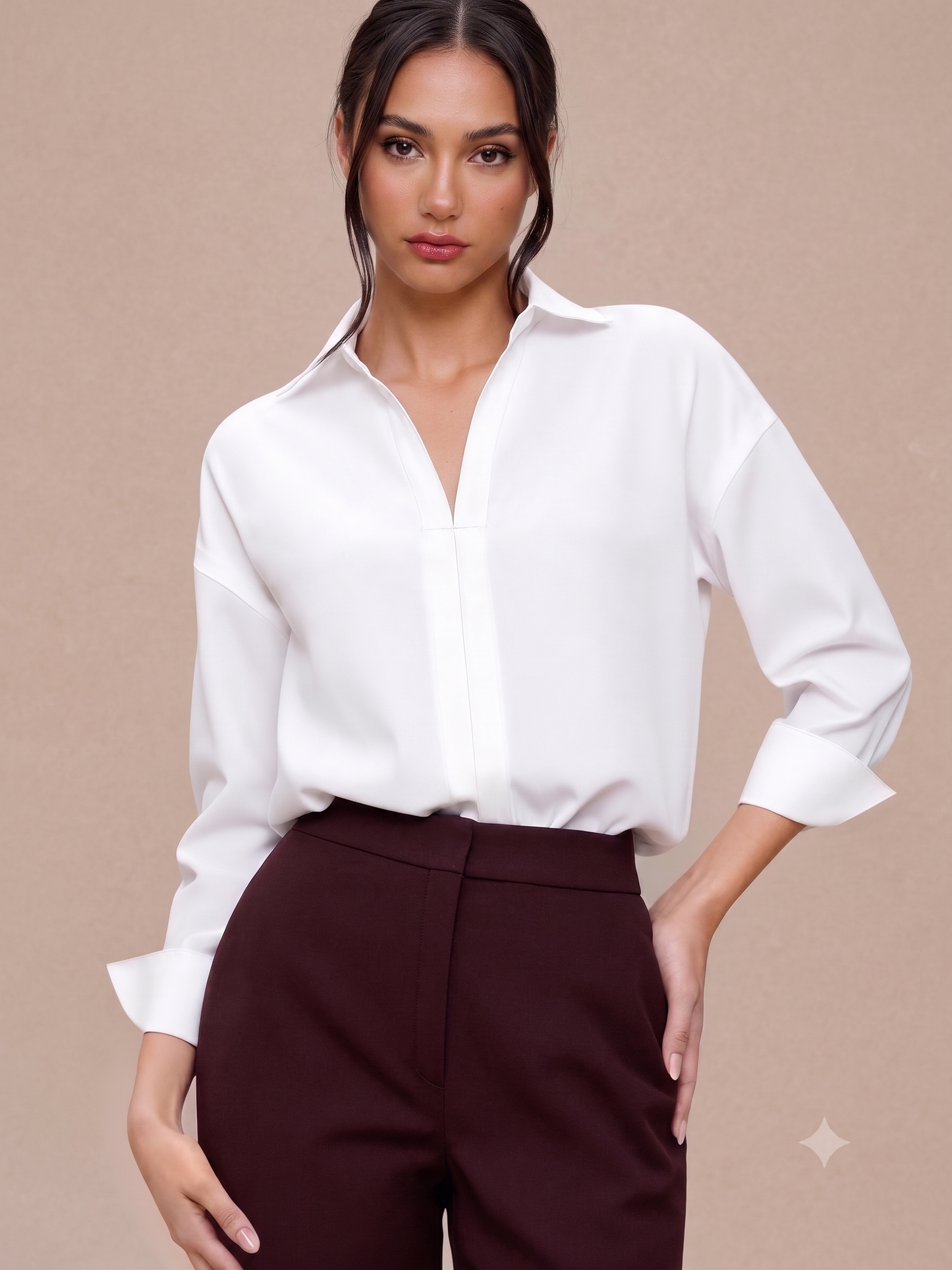 Oversized V-Neck Button-Down Blouse