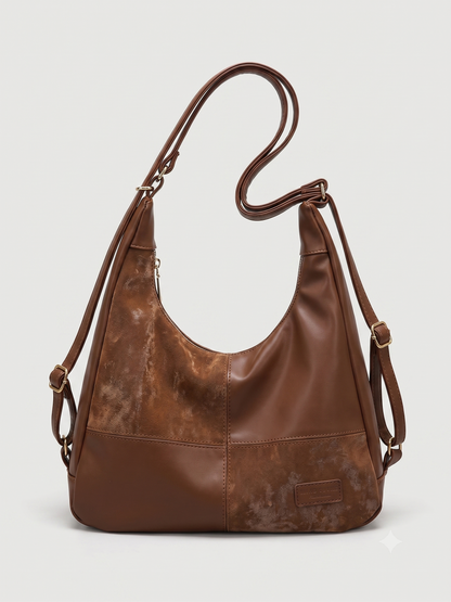 Brown Vintage-Style Distressed Hobo Shoulder Bag