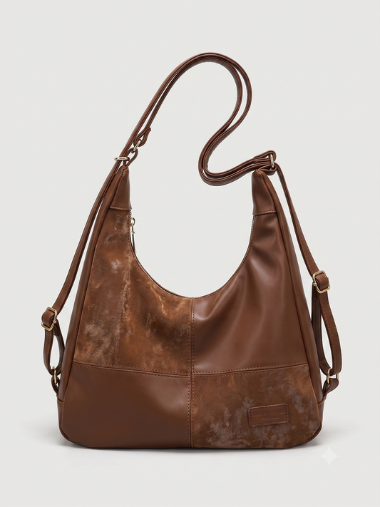 Brown Vintage-Style Distressed Hobo Shoulder Bag
