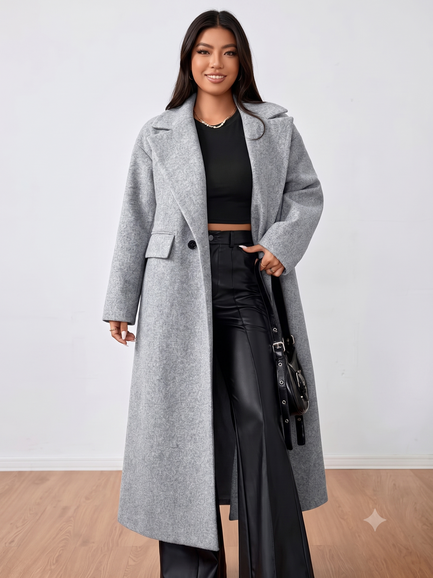 Grey Wool-Blend Oversized Longline Overcoat
