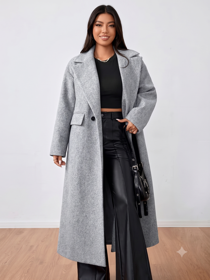 Grey Wool-Blend Oversized Longline Overcoat