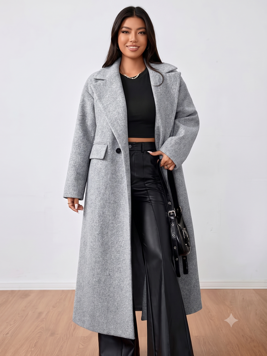Grey Wool-Blend Oversized Longline Overcoat