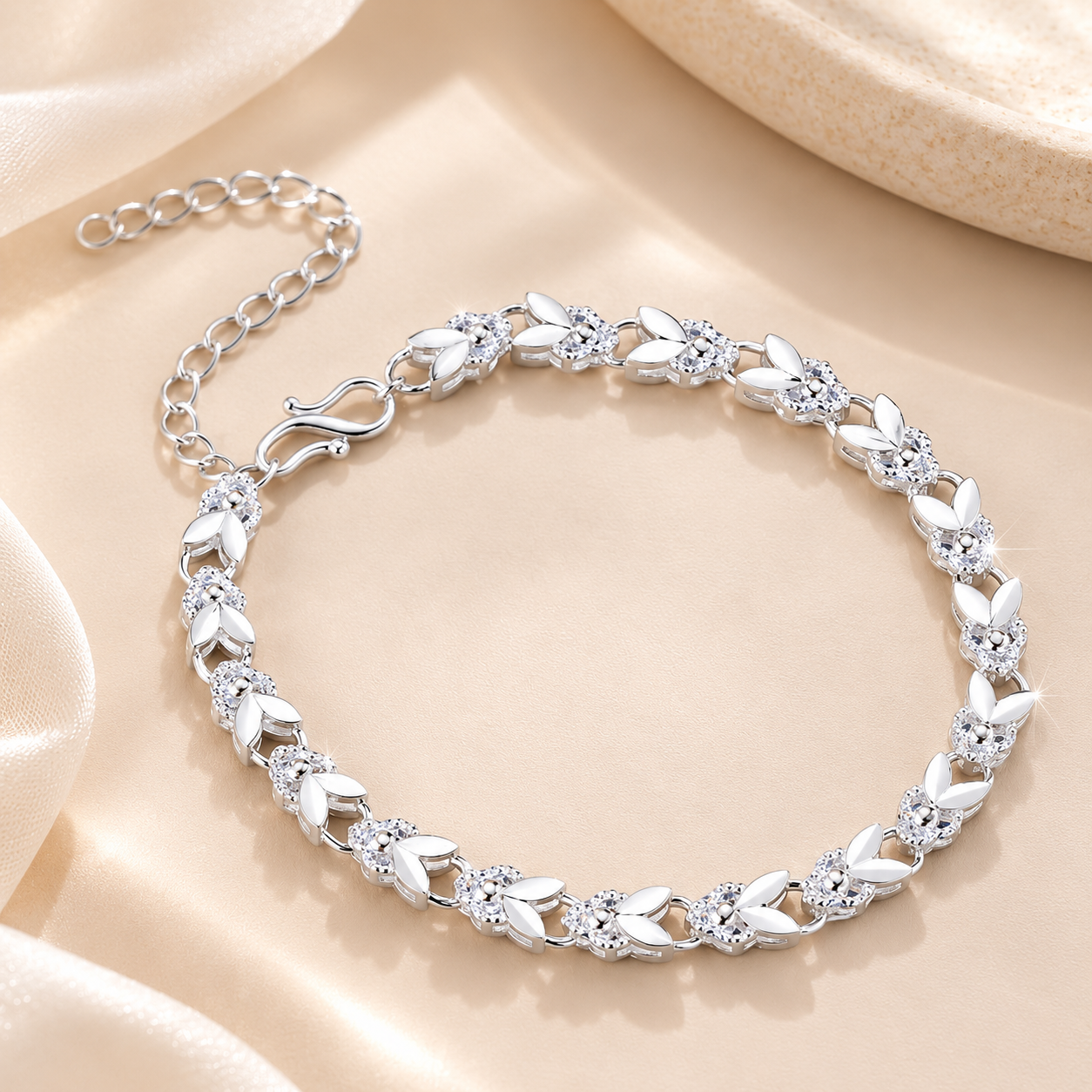 925 Sterling Silver Floral Vine Chain Bracelet
