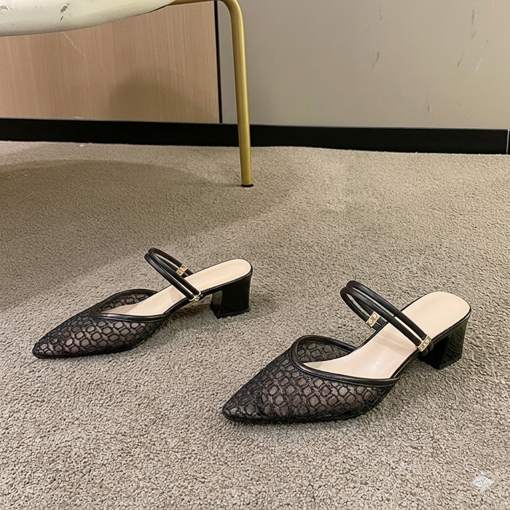 Point Toe Block Heel Slingback Sandals