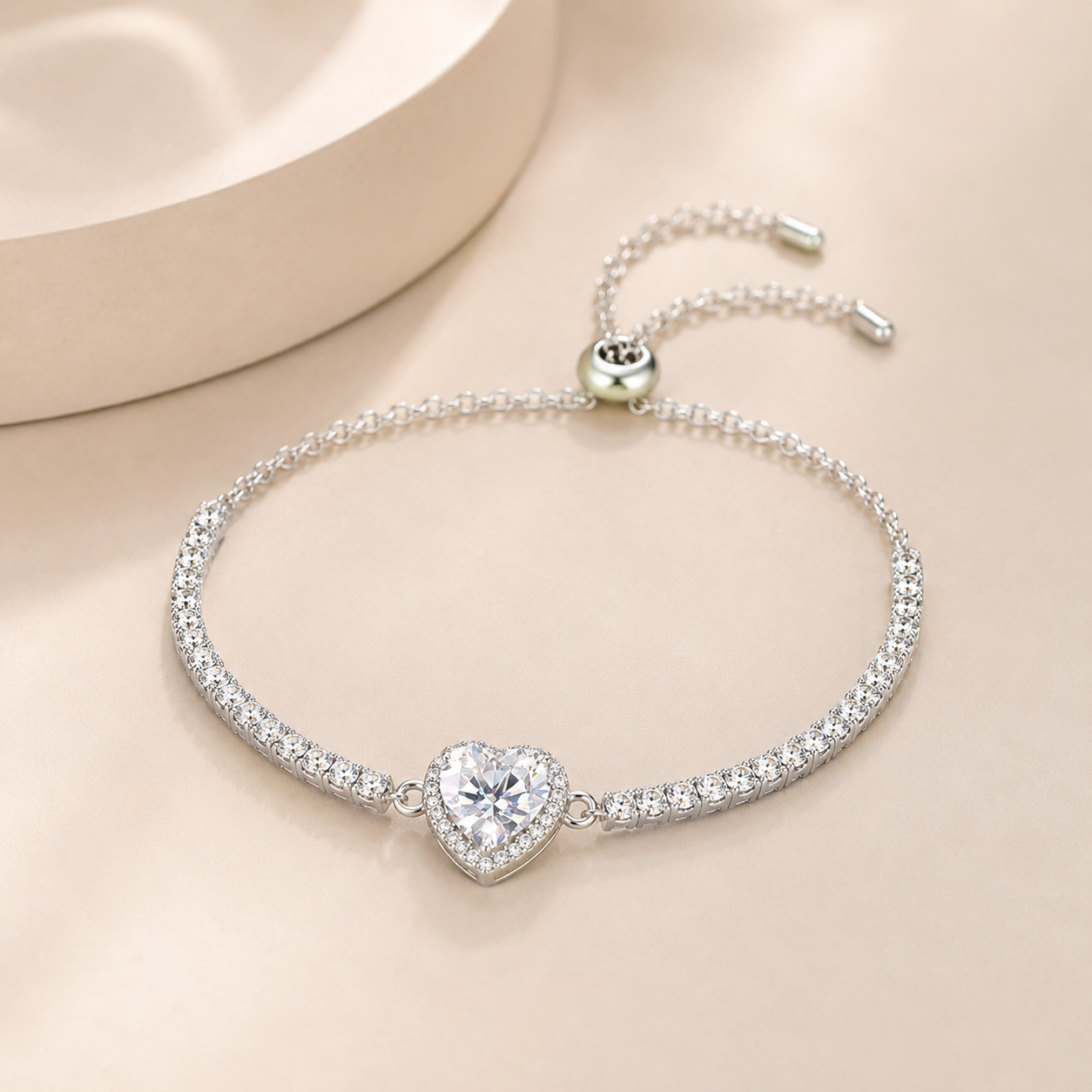 2 Carat Moissanite Heart Adjustable Tennis Bracelet in 925 Sterling Silver