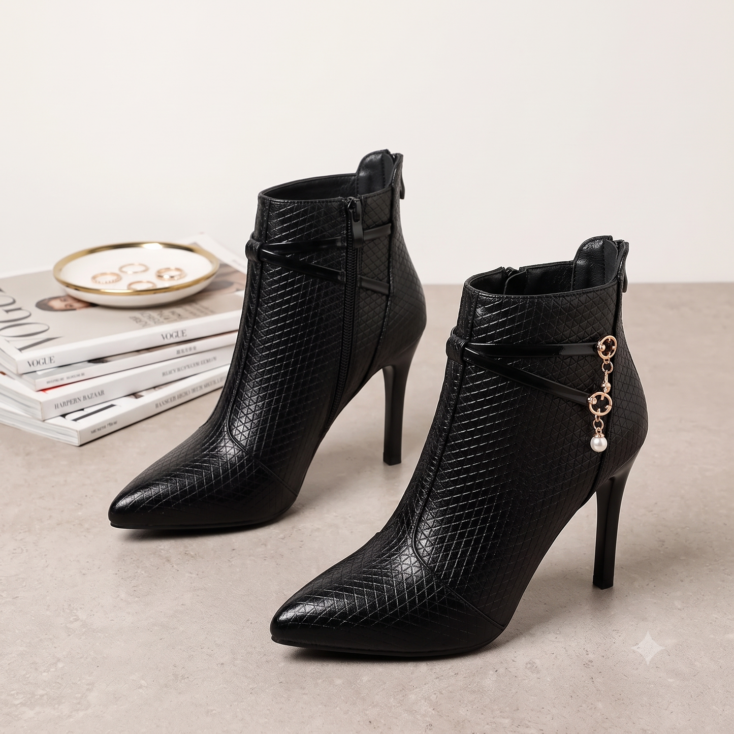 Textured Pointed Toe Stiletto Ankle Boots
