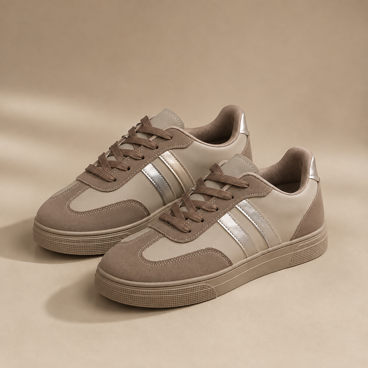 Contrast Panel Lace-Up Platform Sneakers