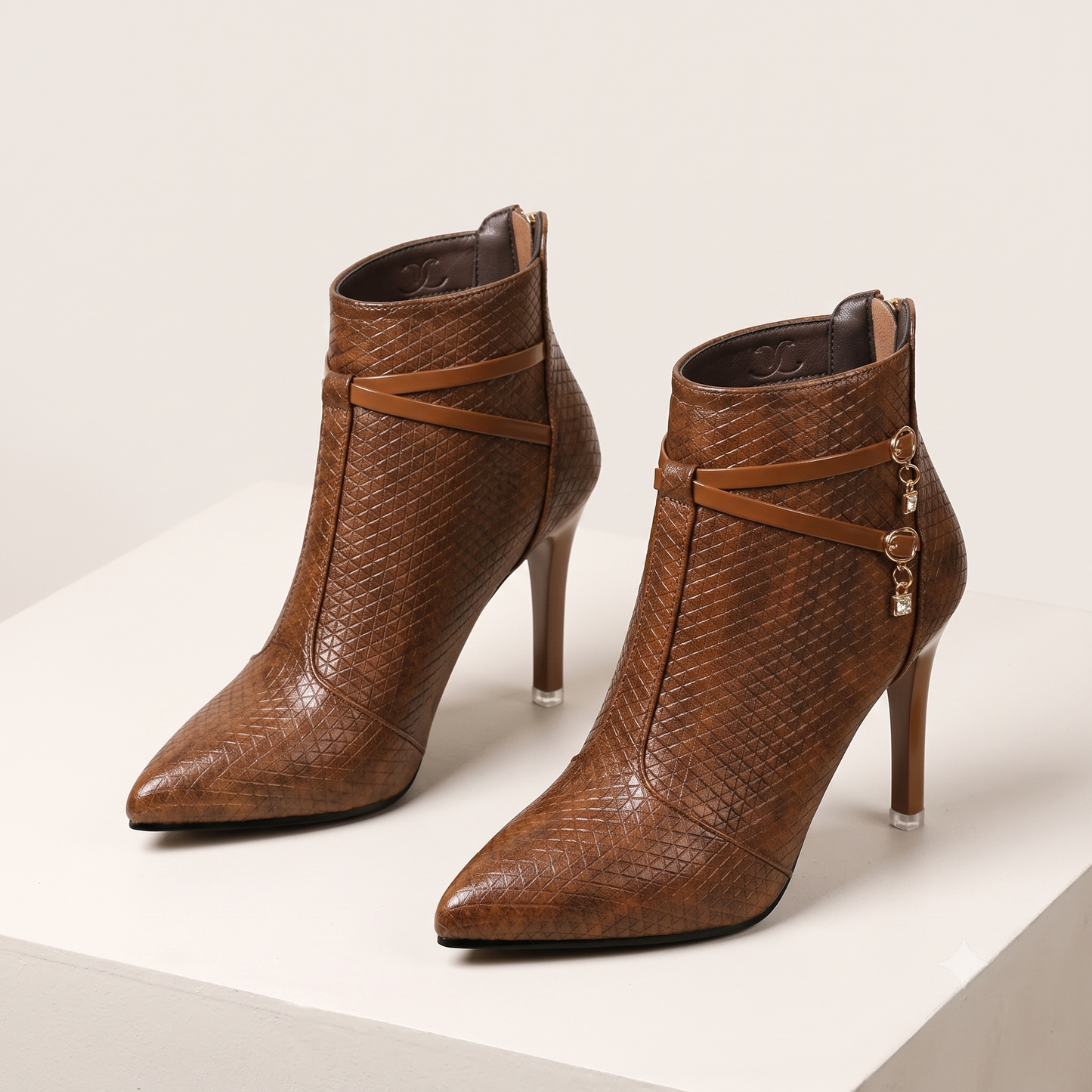 Textured Pointed Toe Stiletto Ankle Boots
