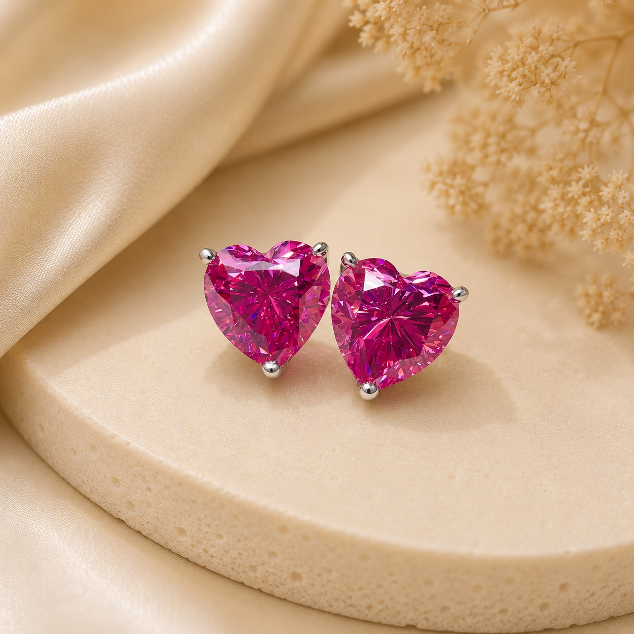 10 Carat Pink Heart Cut Moissanite Sterling Silver Stud Earrings
