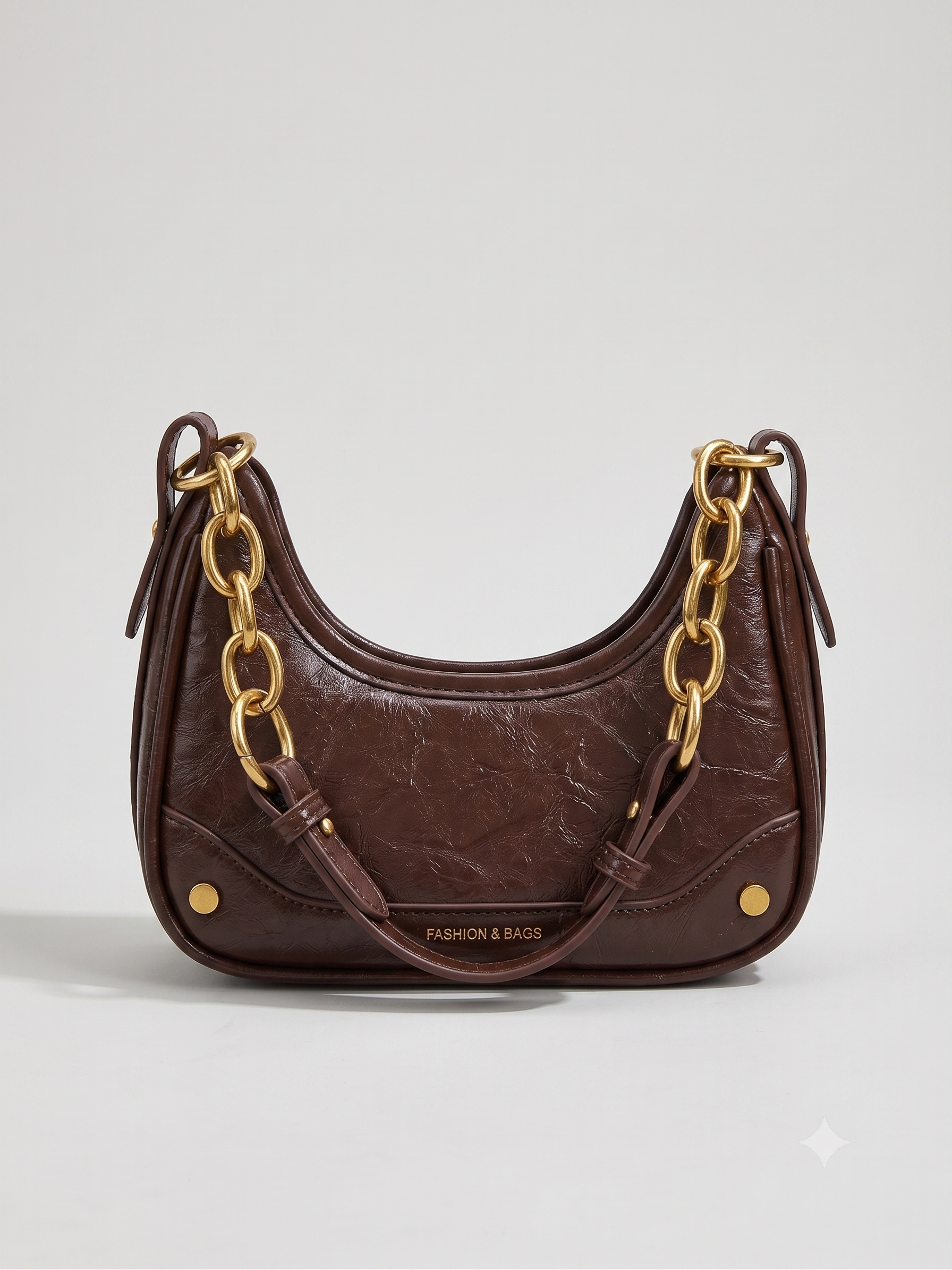 Glossy Leather Chain Accent Shoulder Bag