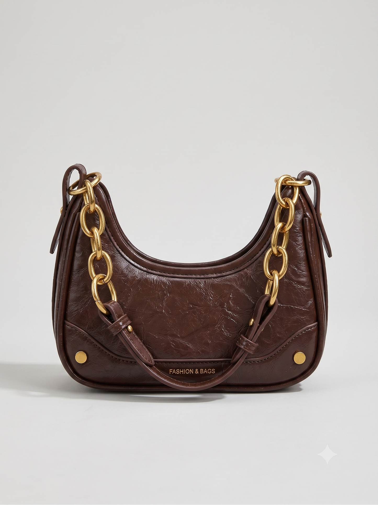 Glossy Leather Chain Accent Shoulder Bag