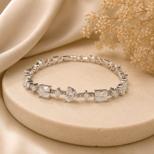 925 Sterling Silver Mixed Cut Moissanite Tennis Bracelet