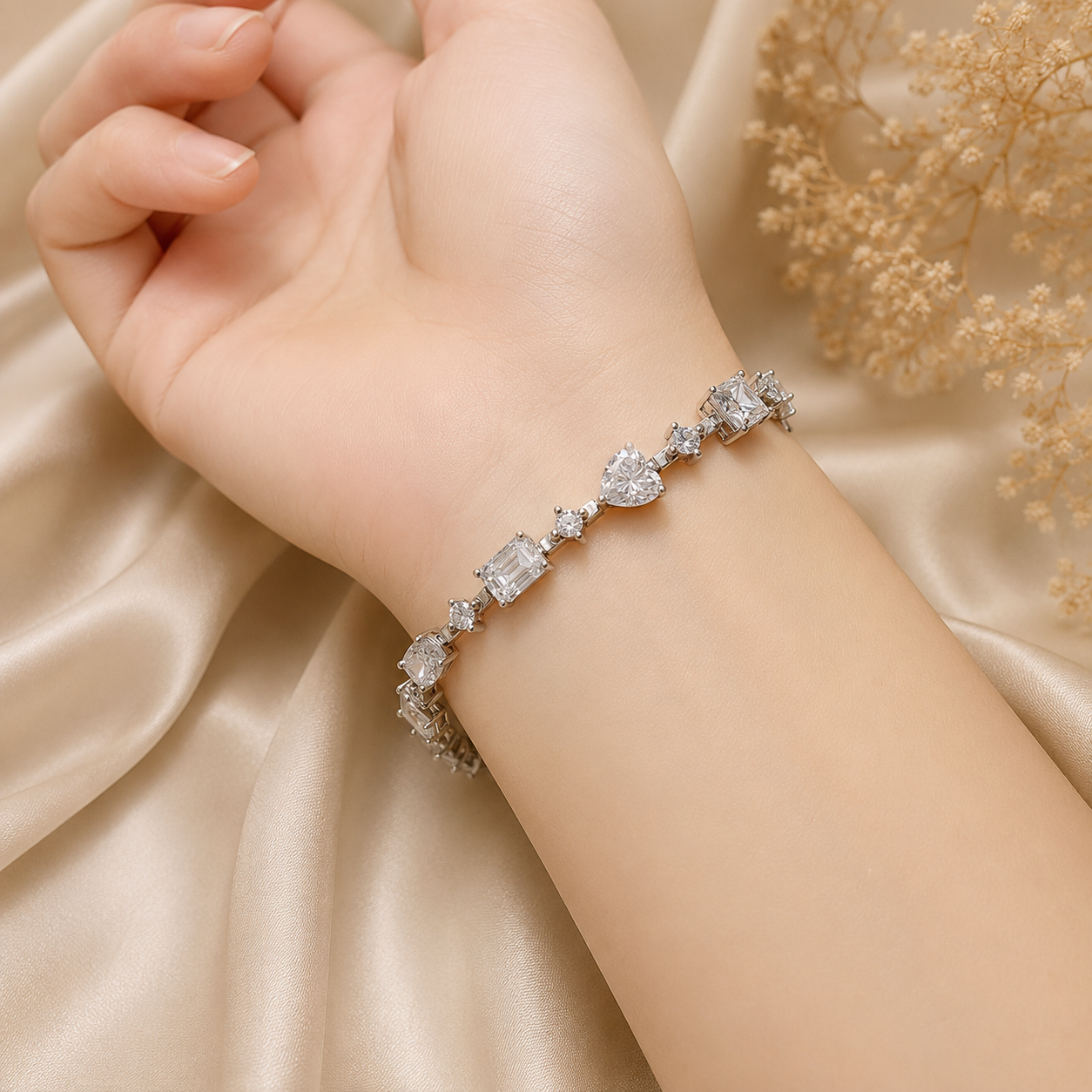 925 Sterling Silver Mixed Cut Moissanite Tennis Bracelet