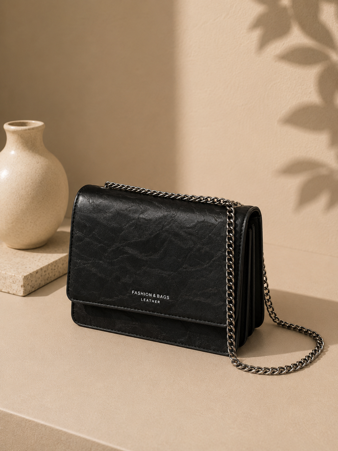 Mini Textured PU Leather Chain Crossbody Bag