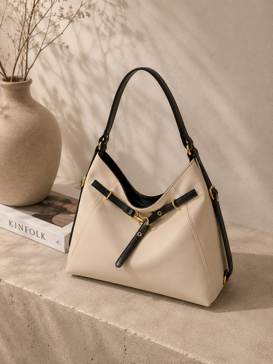 Buckle Decor Large Hobo Shoulder Bag for Women