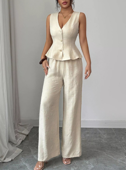 Sleeveless Peplum Top and Wide Leg Pants Set Women's Two-Piece
