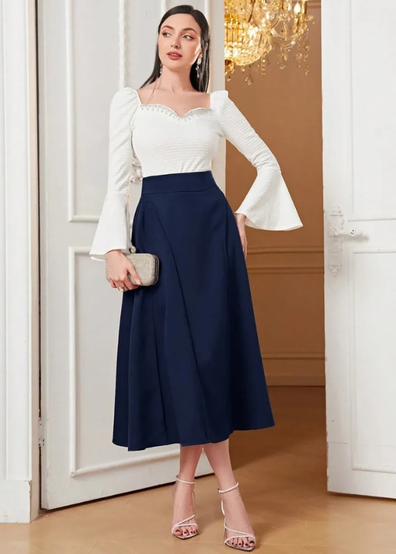 High-Waist A-Line Midi Skirt Elegant Women's Skirt