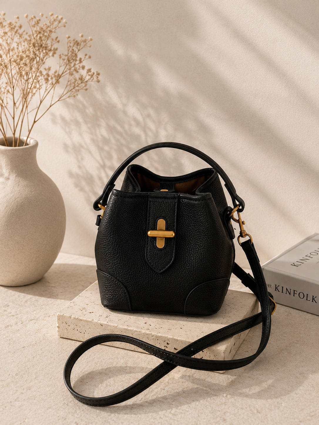 Bucket Style Mini Leather Crossbody Bag for Women