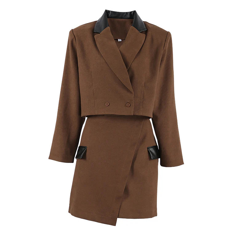 Double-Breasted Cropped Blazer & Asymmetrical Skirt Set