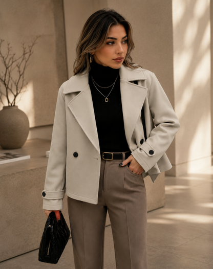 Double-Breasted Cropped Blazer Coat for Women