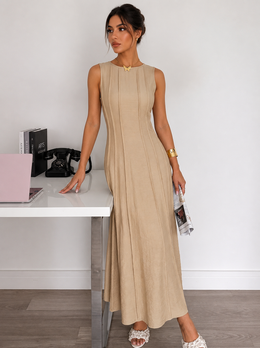 Round Neck Sleeveless Seam Detail Maxi Dress