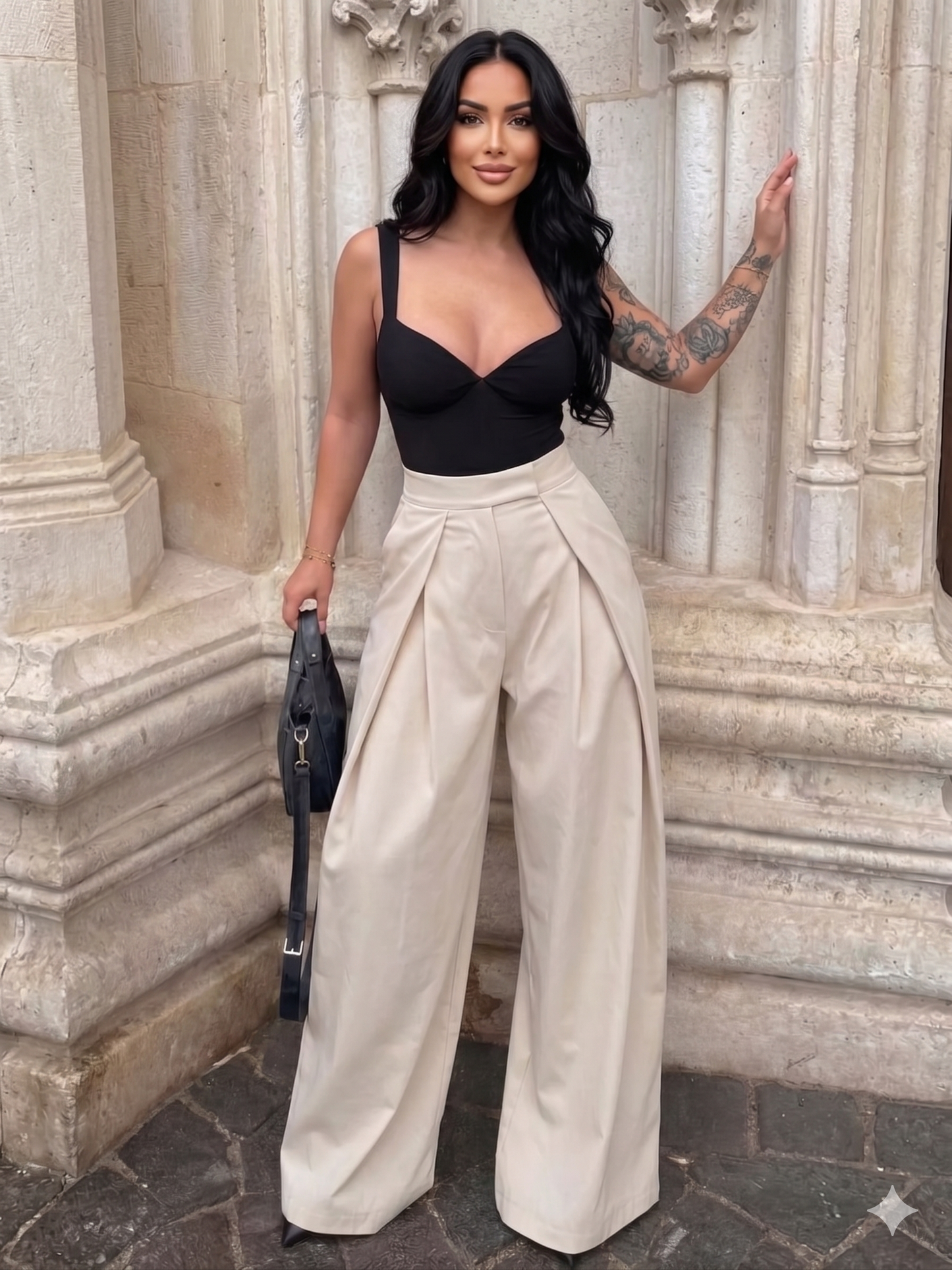 High-Waisted Pleated Wide Leg Trousers