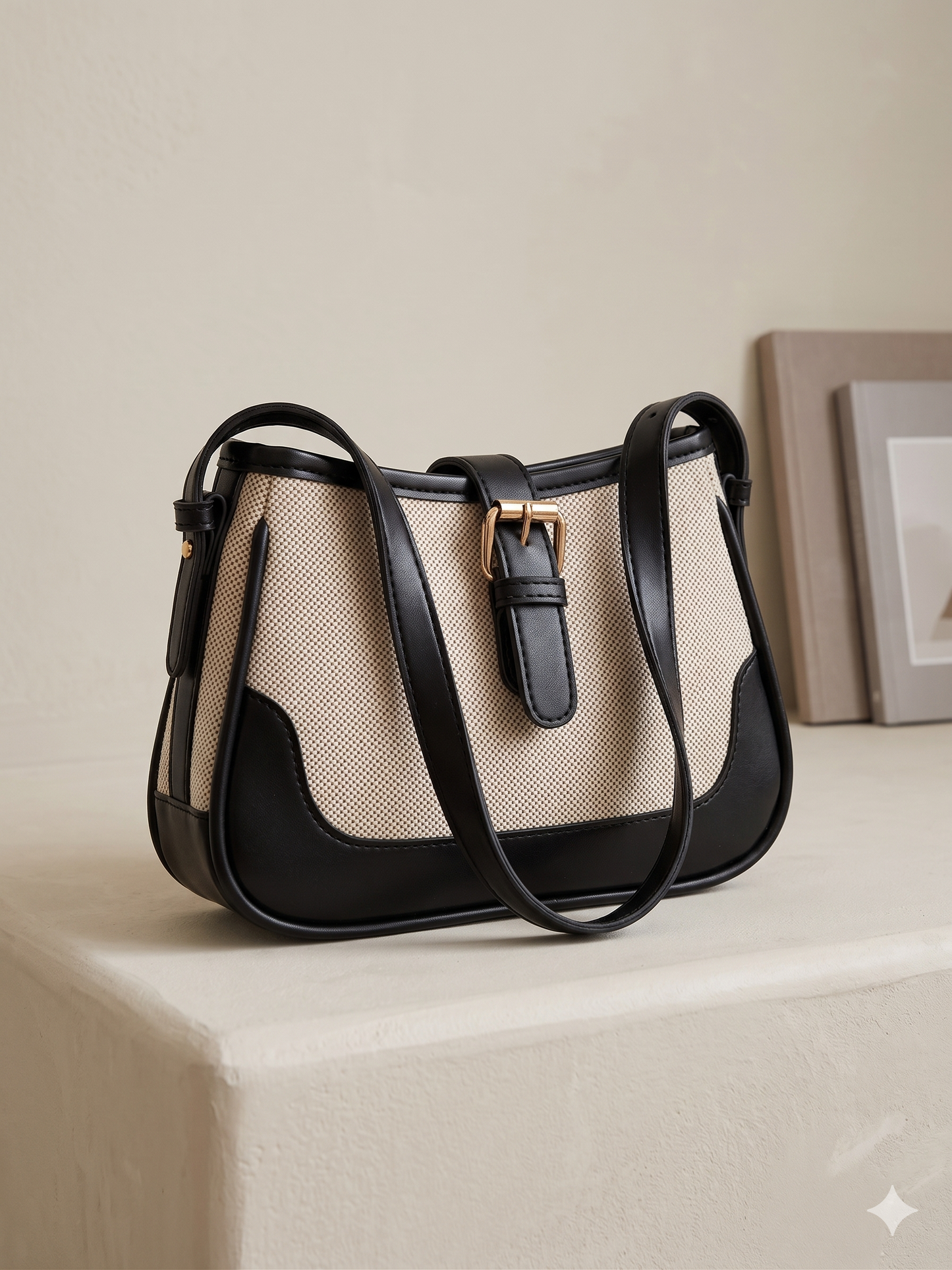 Small PU Leather Contrast Buckle Saddle Bag