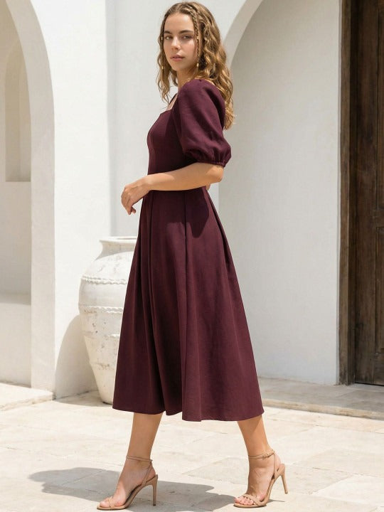 Square Neck Flutter Sleeve Midi Dress
